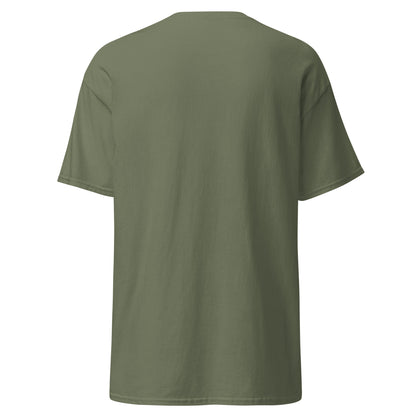 back view of Military green Hollow Knight Silksong Duel in the Web graphic t-shirt inspired by Hollow Knight Silksong.