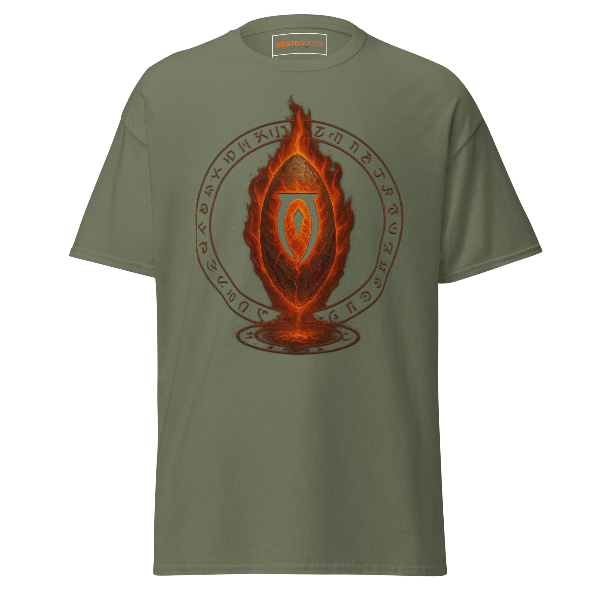 Front view of the Oblivion Gate T Shirt – Fiery Portal Design with large fiery portal graphic on the chest