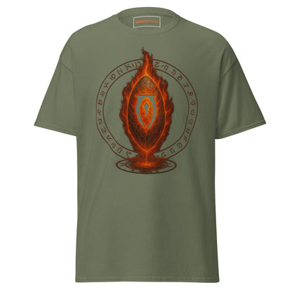 Front view of the Oblivion Gate T Shirt – Fiery Portal Design with large fiery portal graphic on the chest