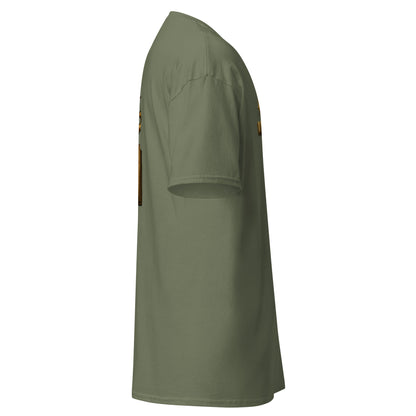 Right side view of the Military Green Oblivion Mages Guild Shirt – Arcane Emblem Design showing side profile and sleeve shape