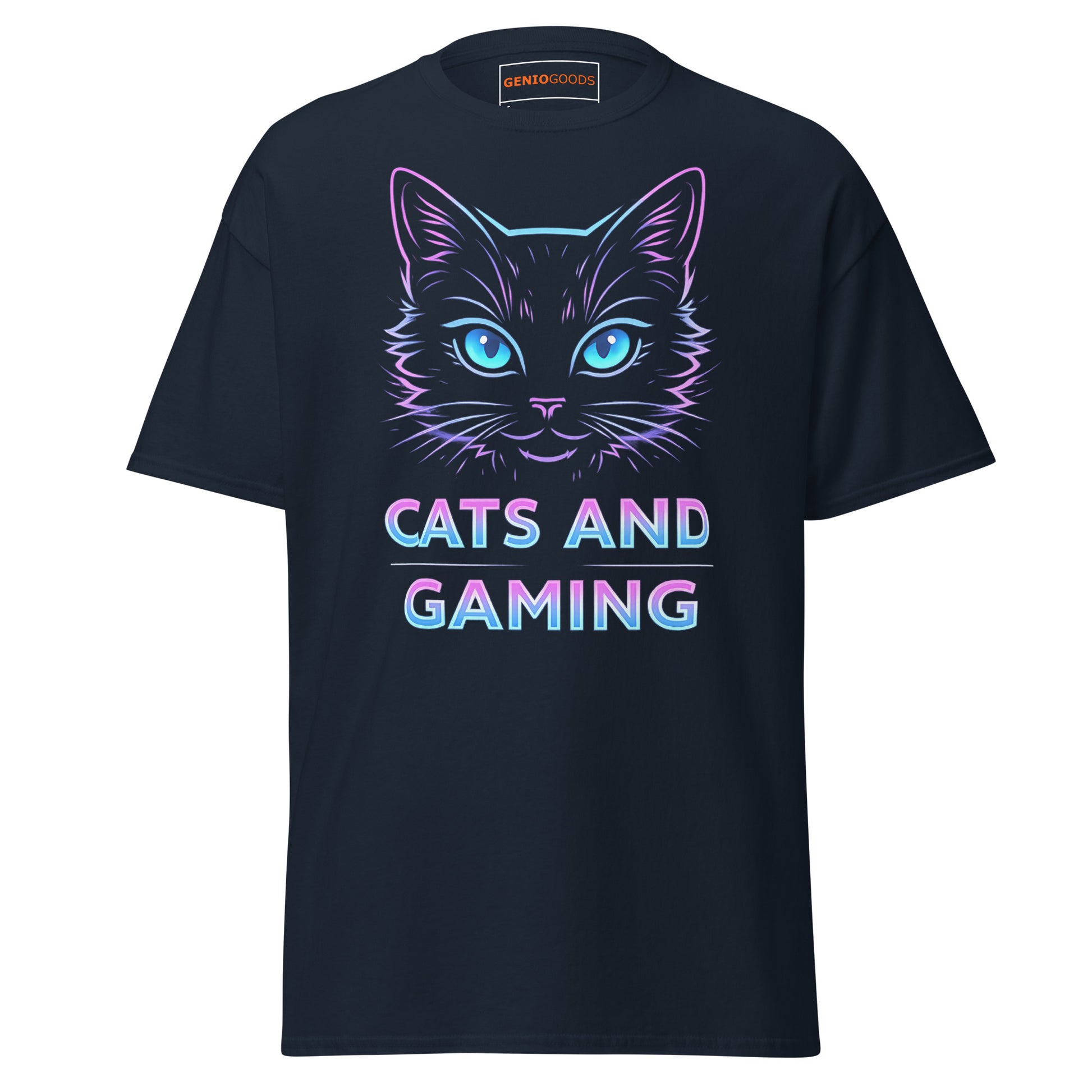 Cats and Gaming T-Shirt – Neon Gamer Cat Aesthetic – original gamer merch by GenioGoods
