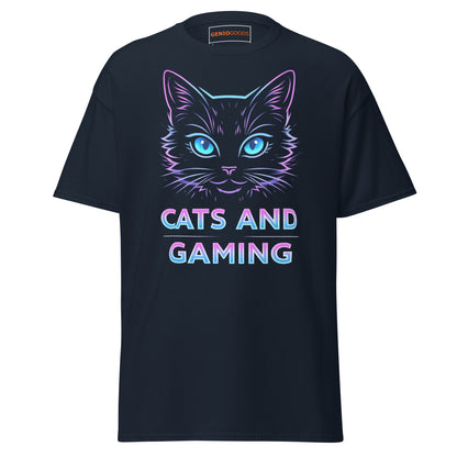 Cats and Gaming T-Shirt – Neon Gamer Cat Aesthetic – original gamer merch by GenioGoods
