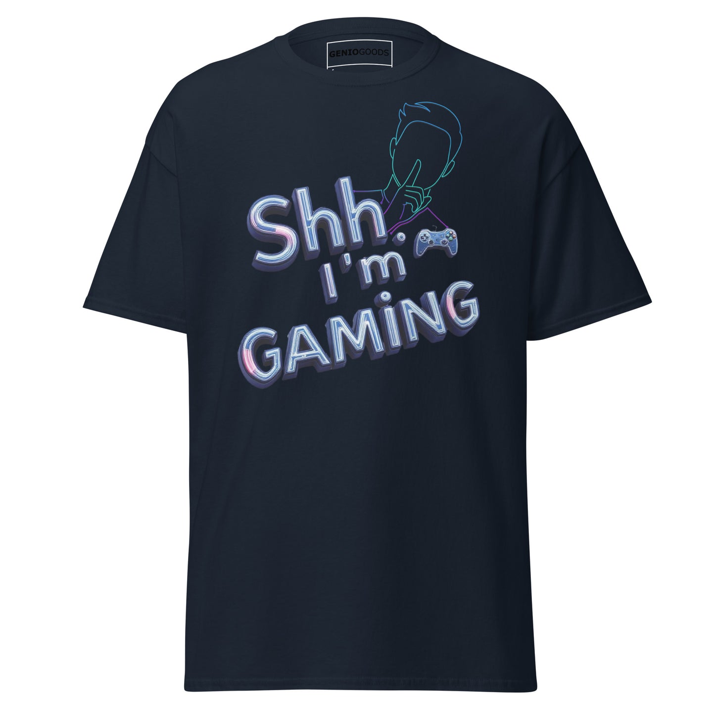 Shh I'm Gaming T-Shirt – Neon Funny Gamer Quote Design – original gamer merch by GenioGoods