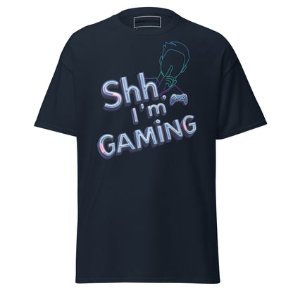 Shh I'm Gaming T-Shirt – Neon Funny Gamer Quote Design – original gamer merch by GenioGoods