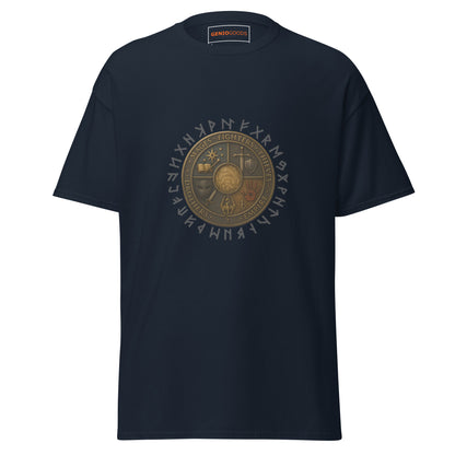 Front view of the Navy Oblivion Guilds Shirt – Faction Crest Design with circular faction crest on the chest