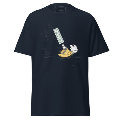 Front view of the navy Nine Sols Action Tee Seal Motion featuring a minimalist seal graphic with motion detail