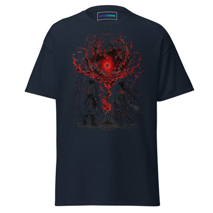 Front view of The Blood of Dawnwalker Crimson Eclipse T-Shirt with crimson eclipse artwork across the front of the tee