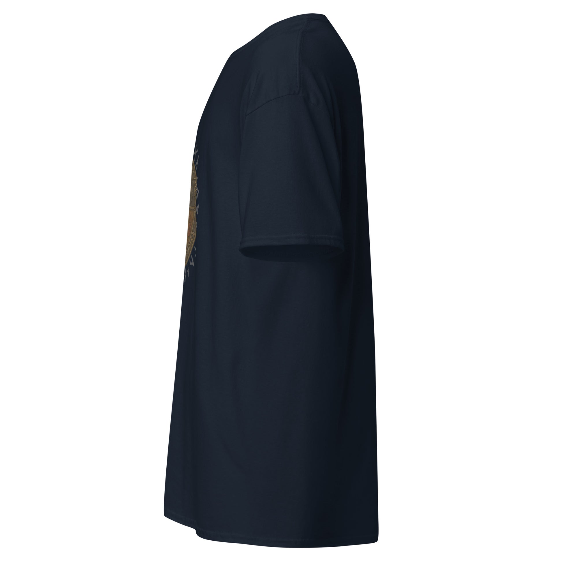 Left side view of the Navy Oblivion Guilds Shirt – Faction Crest Design highlighting side silhouette and fit