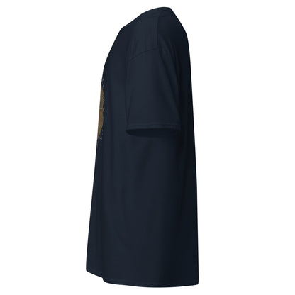 Left side view of the Navy Oblivion Guilds Shirt – Faction Crest Design highlighting side silhouette and fit