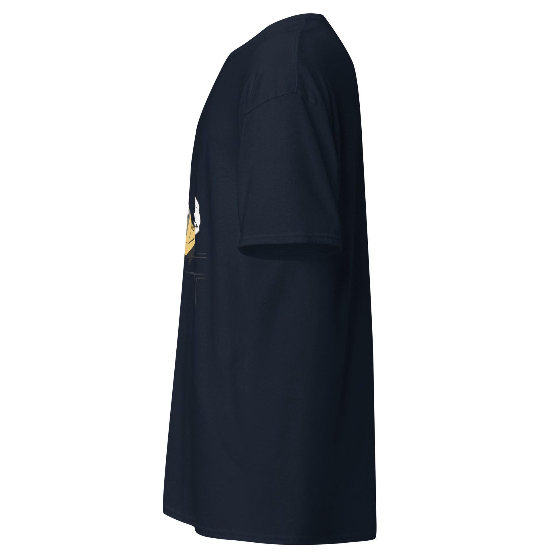 Left side view of the navy Nine Sols Action Tee Seal Motion with partial front design visible along the side