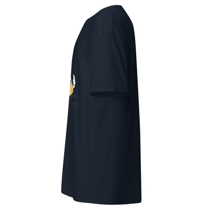Left side view of the navy Nine Sols Action Tee Seal Motion with partial front design visible along the side