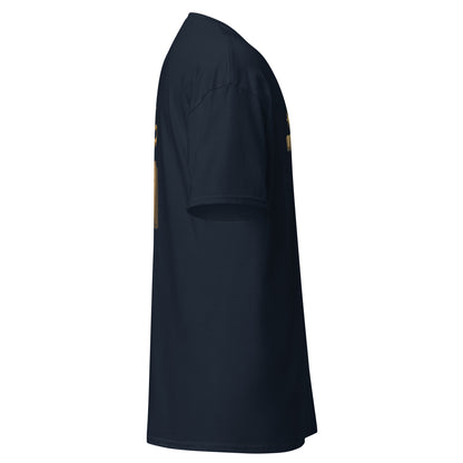 Right side view of the Navy Oblivion Mages Guild Shirt – Arcane Emblem Design showing side profile and sleeve shape