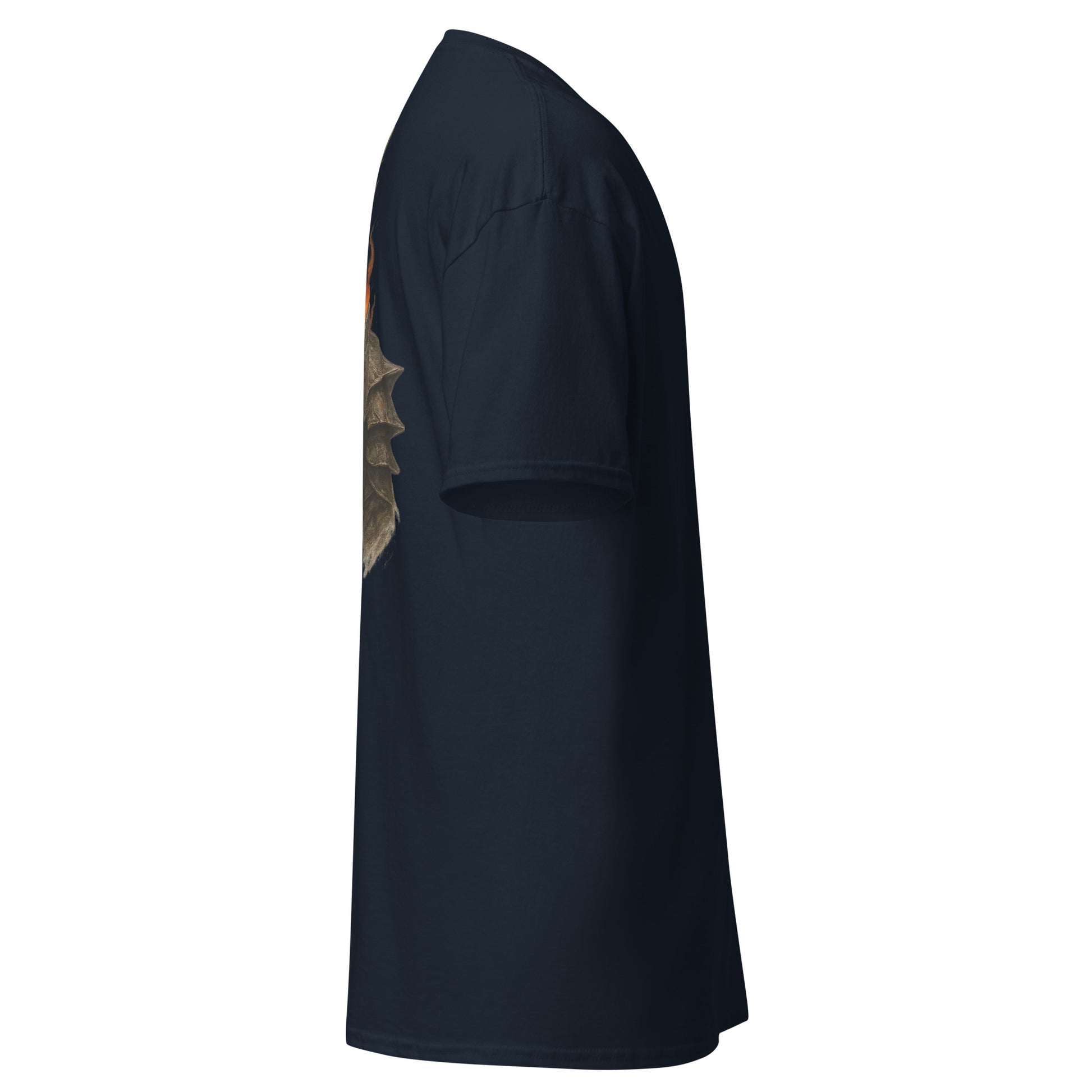 Right side view of the Navy Oblivion Imperial City Shirt – White Gold Tower Design showing side profile and sleeve shape