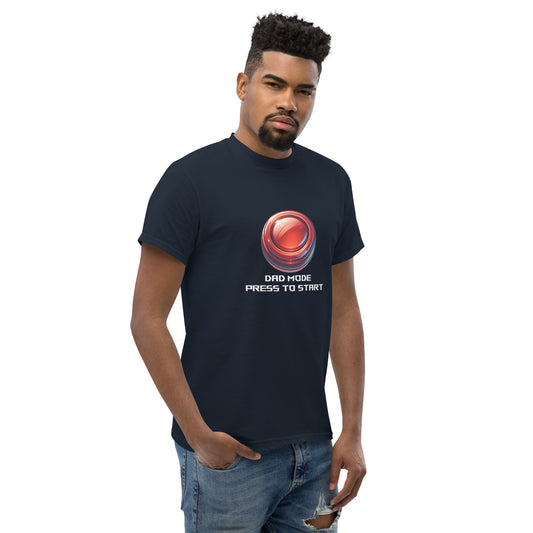 Dad Mode T-Shirt – Gamer Fatherhood Start Button Tee