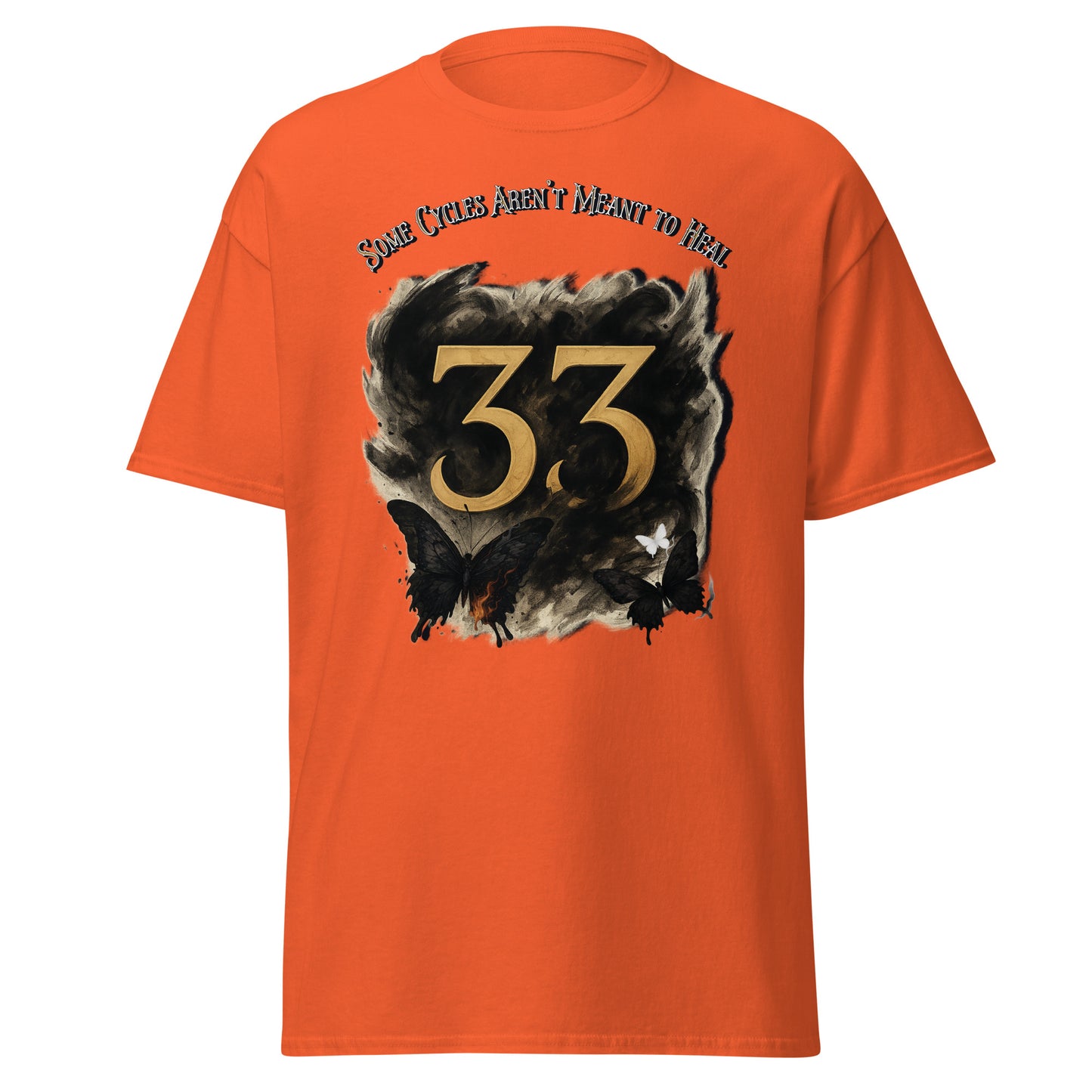 front view of Orange Expedition 33 Cycles That Don’t Heal graphic t-shirt inspired by Clair Obscur Expedition 33.