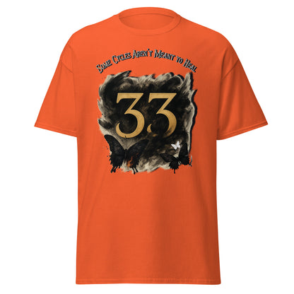 front view of Orange Expedition 33 Cycles That Don’t Heal graphic t-shirt inspired by Clair Obscur Expedition 33.