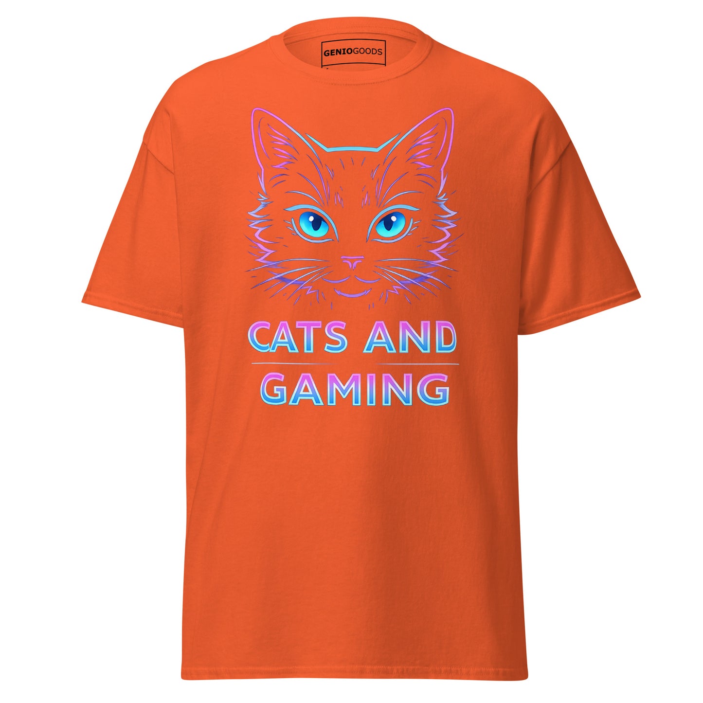 Cats and Gaming T-Shirt – Neon Gamer Cat Aesthetic – original gamer merch by GenioGoods