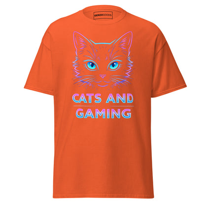 Cats and Gaming T-Shirt – Neon Gamer Cat Aesthetic – original gamer merch by GenioGoods