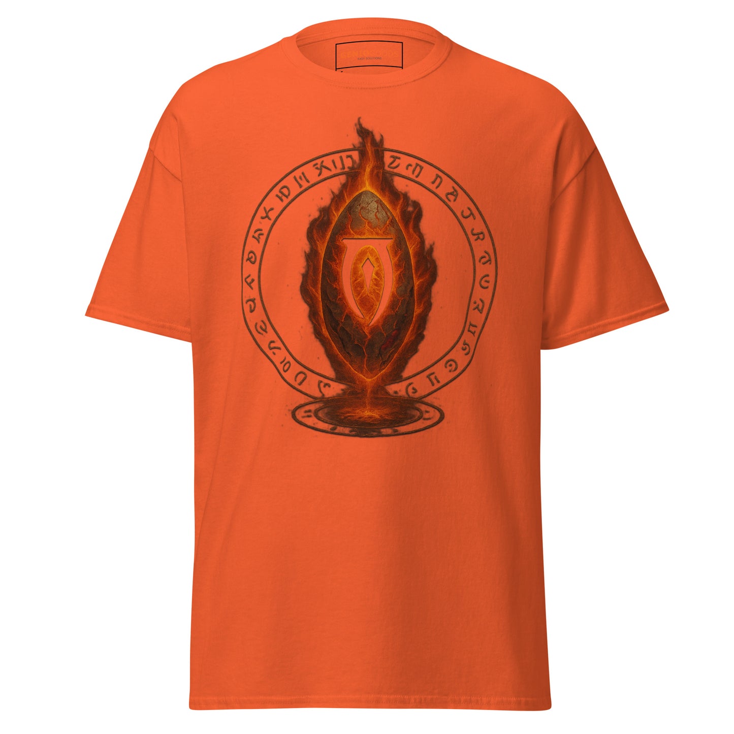 Front view of the Oblivion Gate T Shirt – Fiery Portal Design with large fiery portal graphic on the chest