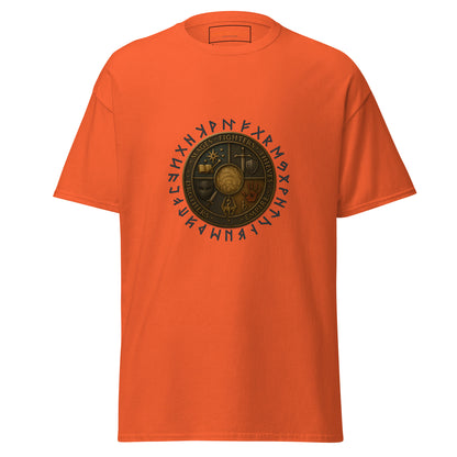 Front view of the Orange Oblivion Guilds Shirt – Faction Crest Design with circular faction crest on the chest