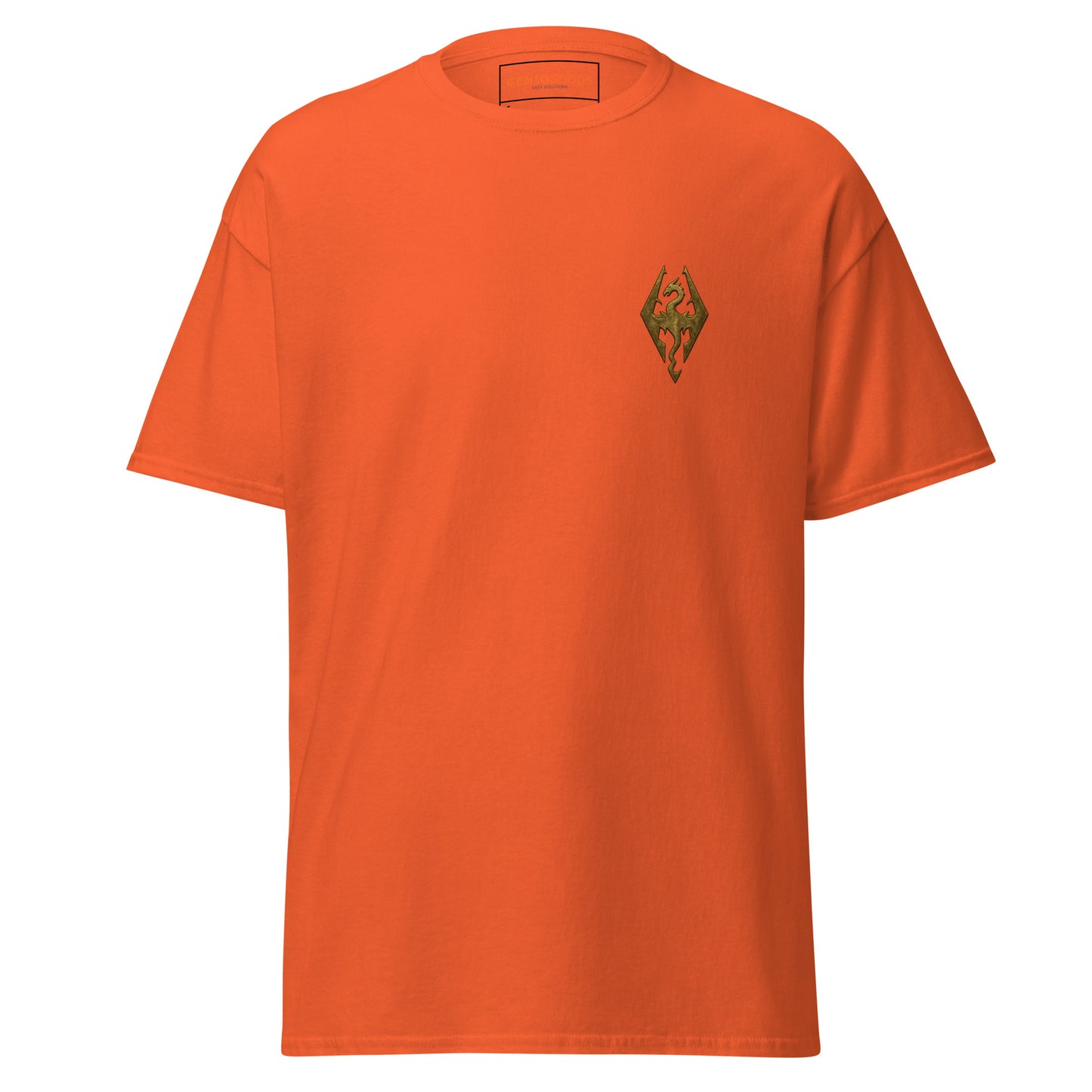 Front view of the Oblivion Imperial City Shirt – White Gold Tower Design with small chest emblem on the front