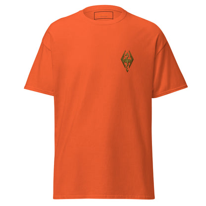 Front view of the Oblivion Imperial City Shirt – White Gold Tower Design with small chest emblem on the front