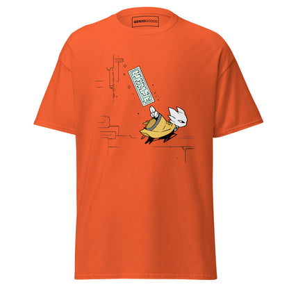 Front view of the orange Nine Sols Action Tee Seal Motion featuring a minimalist seal graphic with motion detail