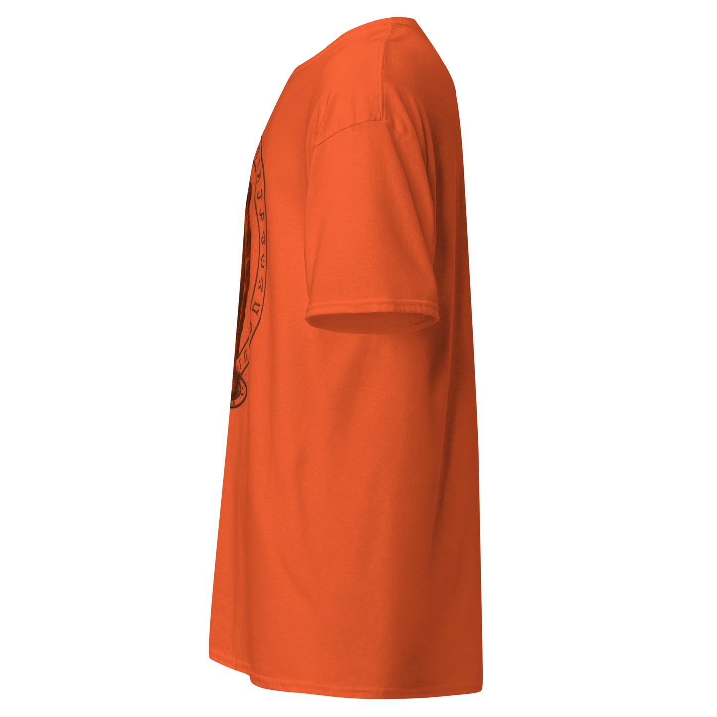 Left side view of the Oblivion Gate T Shirt – Fiery Portal Design highlighting side silhouette and fit