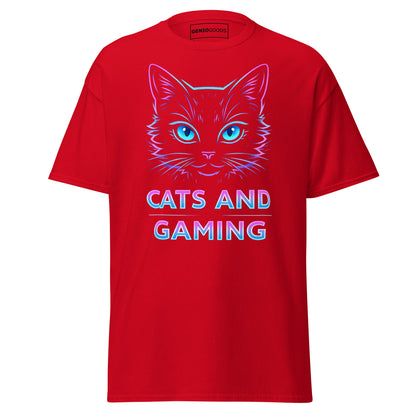 Cats and Gaming T-Shirt – Neon Gamer Cat Aesthetic – original gamer merch by GenioGoods