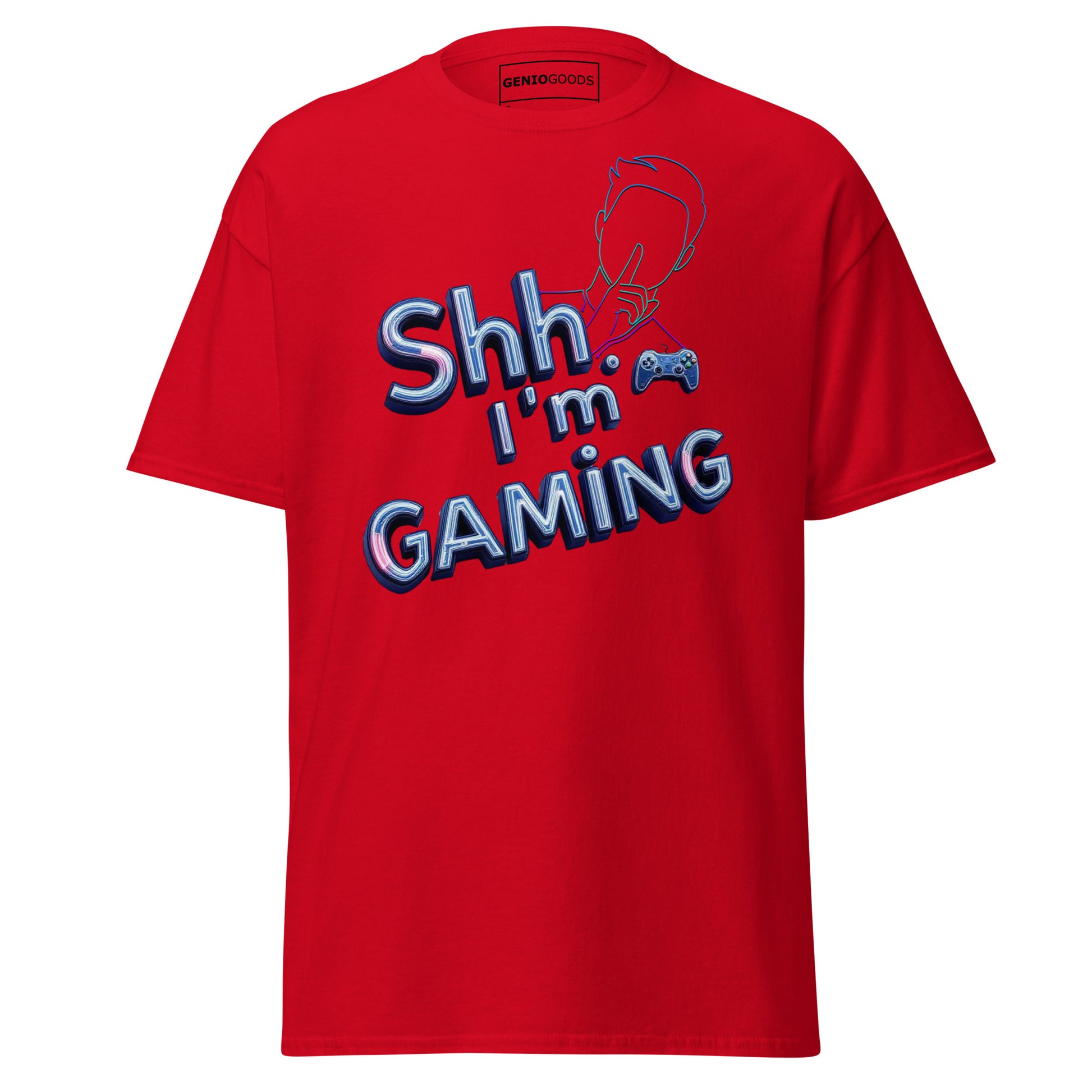Shh I'm Gaming T-Shirt – Neon Funny Gamer Quote Design – original gamer merch by GenioGoods
