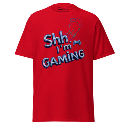 Shh I'm Gaming T-Shirt – Neon Funny Gamer Quote Design – original gamer merch by GenioGoods