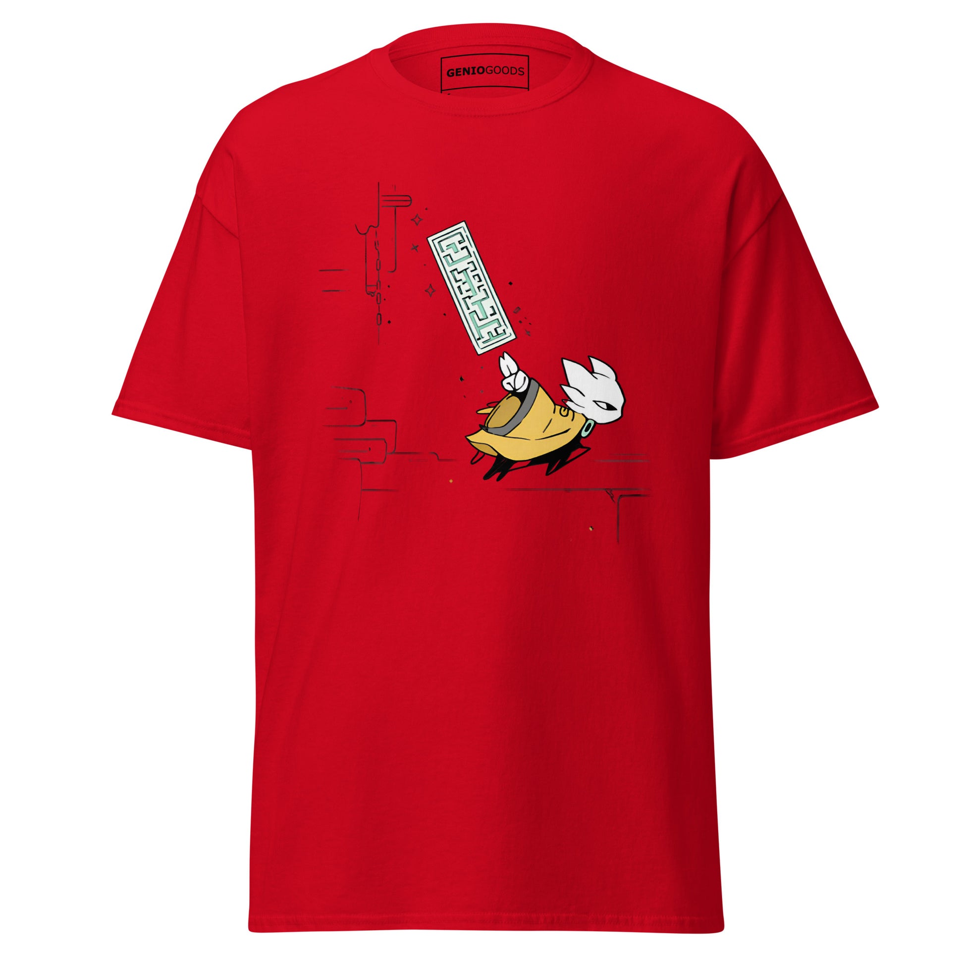 Front view of the red Nine Sols Action Tee Seal Motion featuring a minimalist seal graphic with motion detail