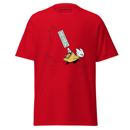 Front view of the red Nine Sols Action Tee Seal Motion featuring a minimalist seal graphic with motion detail
