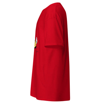 Left side view of the red Nine Sols Action Tee Seal Motion with partial front design visible along the side
