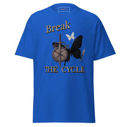 front view of Blue Expedition 33 Break the Cycle graphic t-shirt inspired by Clair Obscur Expedition 33.