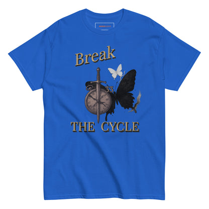 front view of Blue Expedition 33 Break the Cycle graphic t-shirt inspired by Clair Obscur Expedition 33.