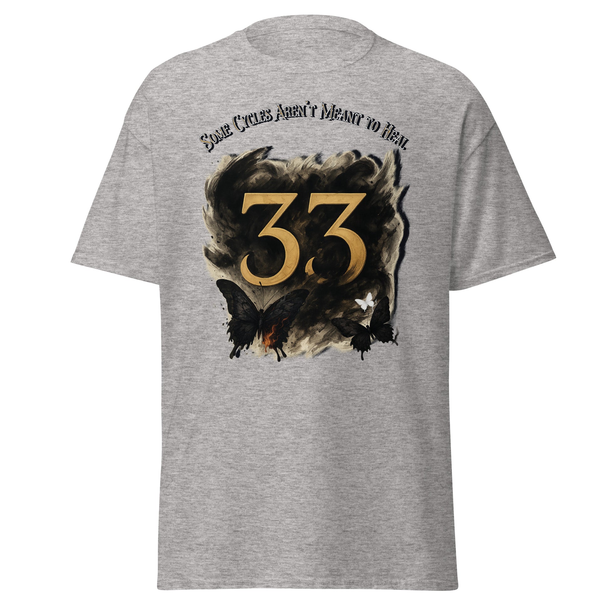 front view of Light gray Expedition 33 Cycles That Don’t Heal graphic t-shirt inspired by Clair Obscur Expedition 33.