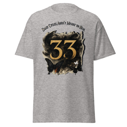 front view of Light gray Expedition 33 Cycles That Don’t Heal graphic t-shirt inspired by Clair Obscur Expedition 33.