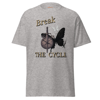 front view of Light gray Expedition 33 Break the Cycle graphic t-shirt inspired by Clair Obscur Expedition 33.