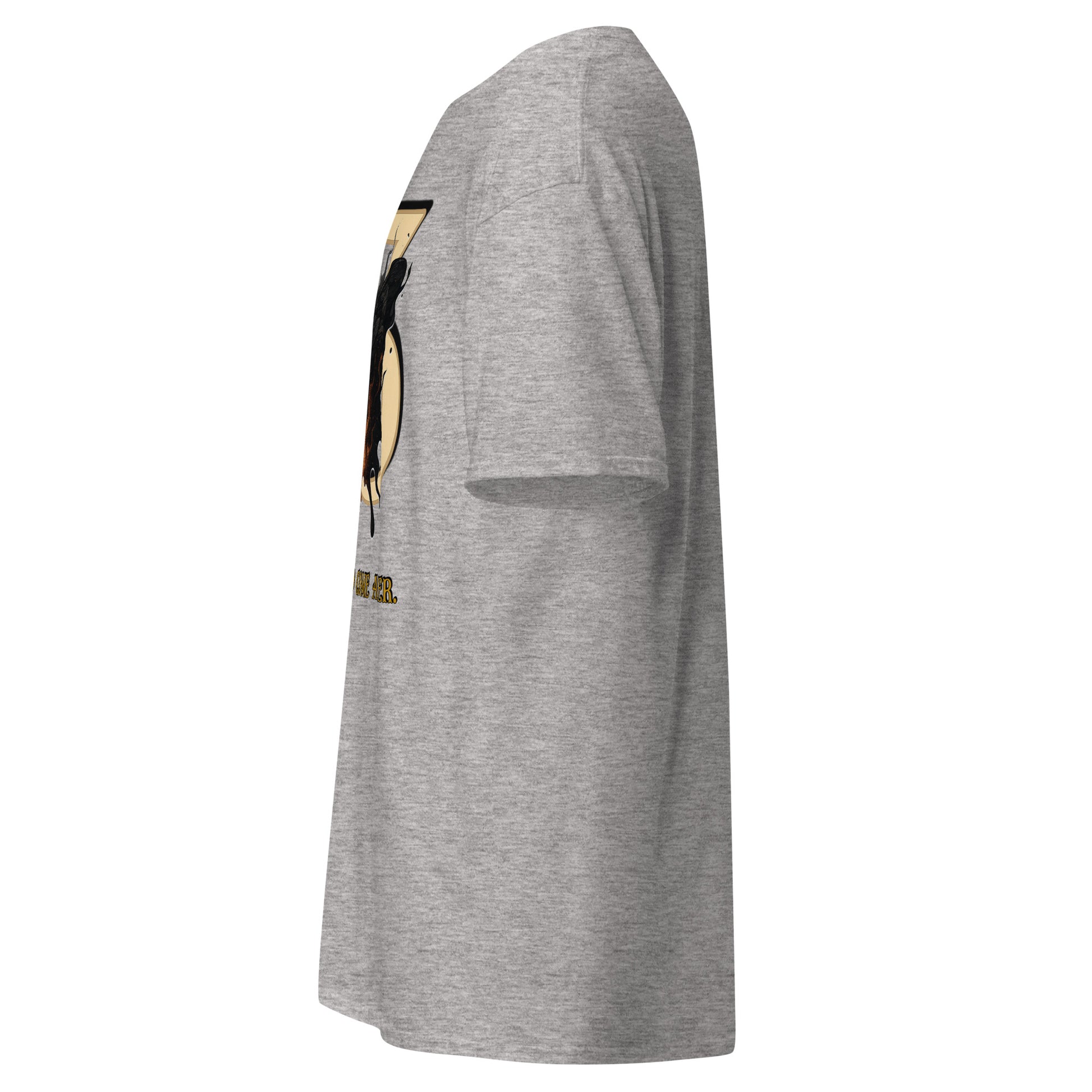 Side view of gray Expedition 33 For Those Who Come After graphic t-shirt inspired by Clair Obscur Expedition 33.