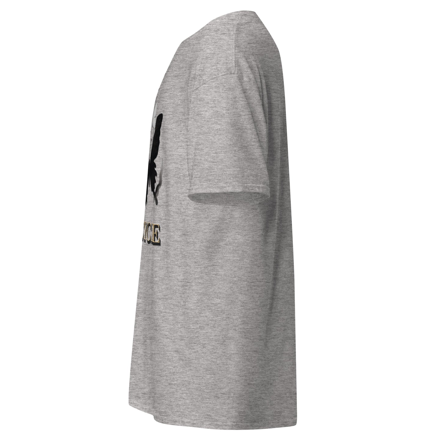 side view of Light gray Expedition 33 Break the Cycle graphic t-shirt inspired by Clair Obscur Expedition 33.