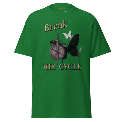 front view of Green Expedition 33 Break the Cycle graphic t-shirt inspired by Clair Obscur Expedition 33.