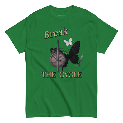 front view of Green Expedition 33 Break the Cycle graphic t-shirt inspired by Clair Obscur Expedition 33.