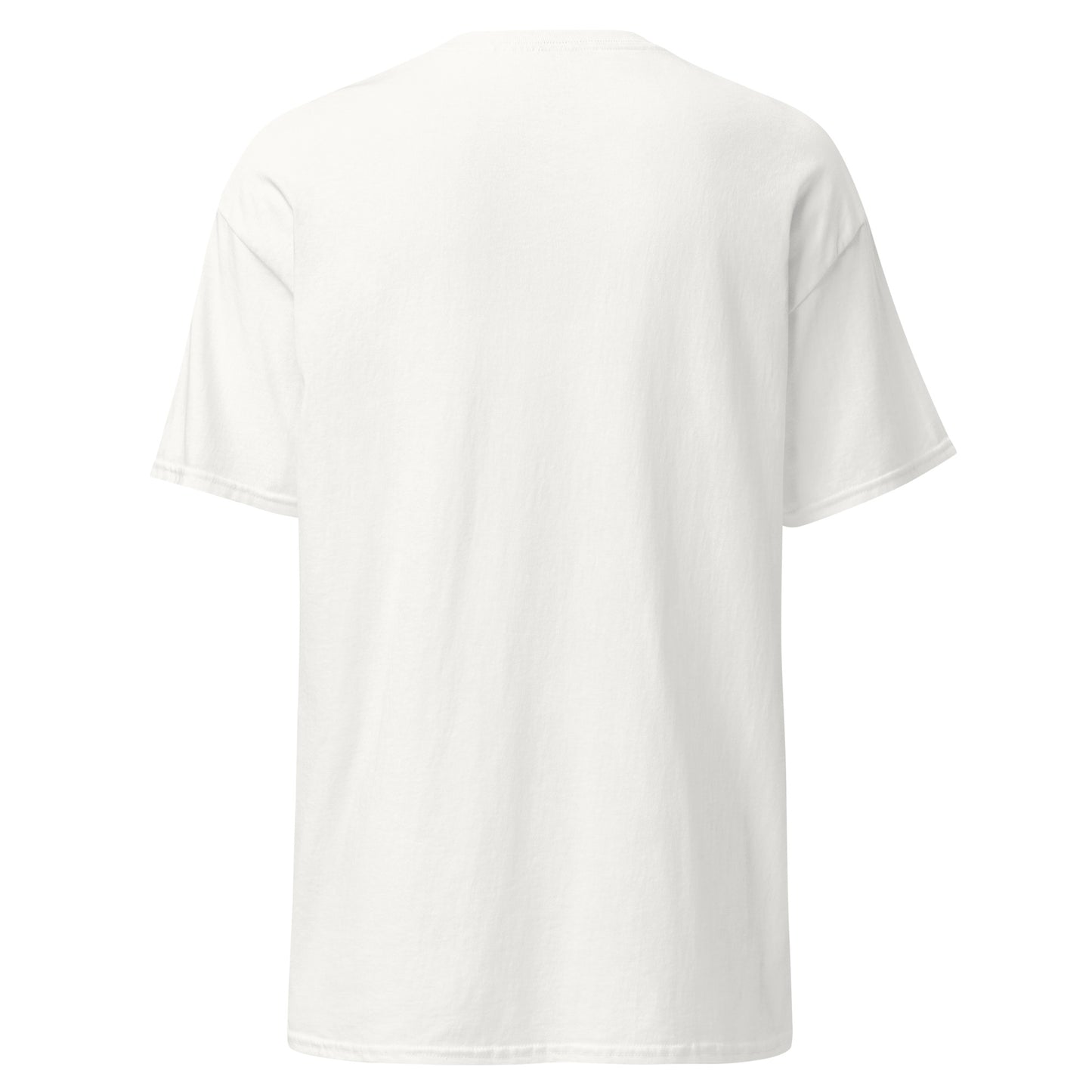 Back view of the White Crowsworn Gothic Hunter T-shirt with clean minimalist finish