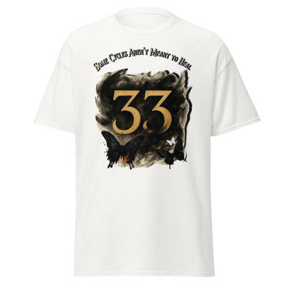 Front view of white Expedition 33 Cycles That Don’t Heal graphic t-shirt inspired by Clair Obscur Expedition 33.