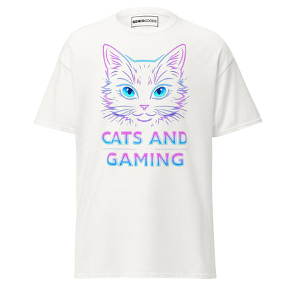 Cats and Gaming T-Shirt – Neon Gamer Cat Aesthetic – original gamer merch by GenioGoods