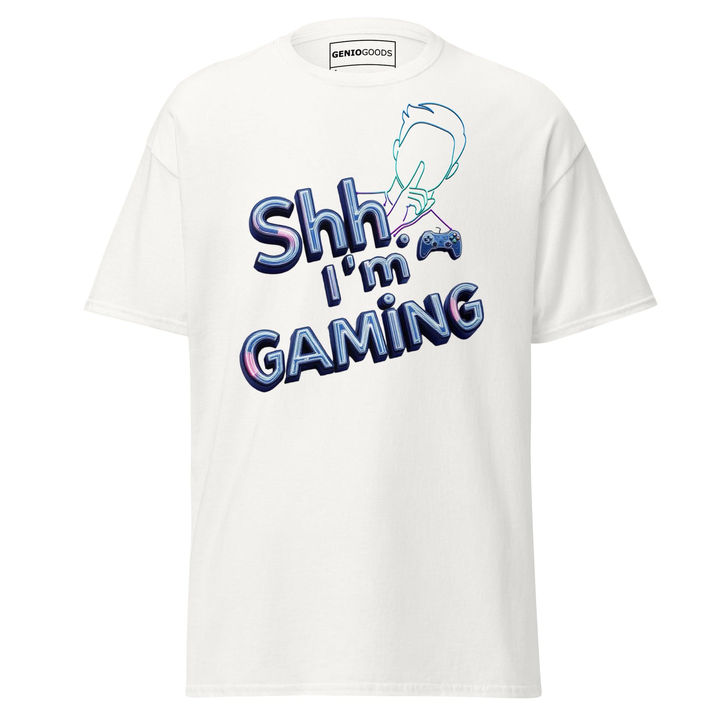 Shh I'm Gaming T-Shirt – Neon Funny Gamer Quote Design – original gamer merch by GenioGoods