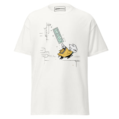 Front view of the white Nine Sols Action Tee Seal Motion featuring a minimalist seal graphic with motion detail