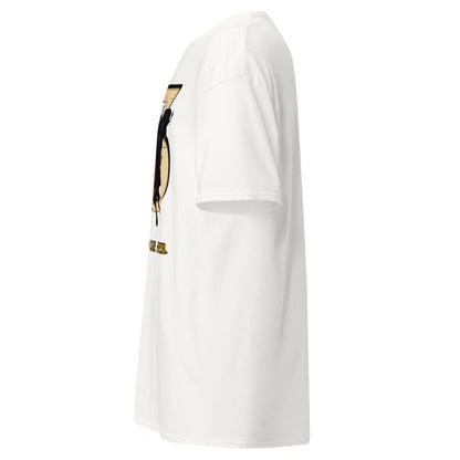 Side view of white Expedition 33 For Those Who Come After graphic t-shirt inspired by Clair Obscur Expedition 33.