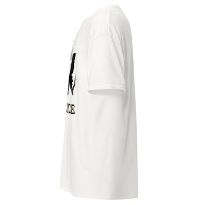 side view of White Expedition 33 Break the Cycle graphic t-shirt inspired by Clair Obscur Expedition 33.